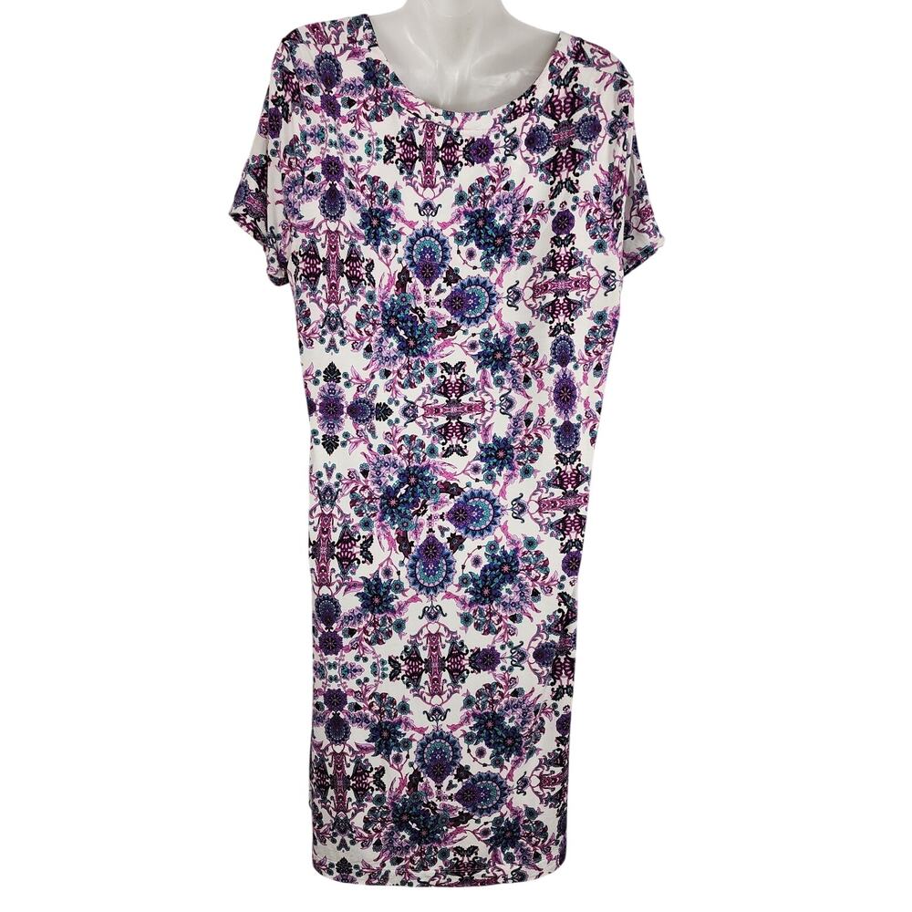 Soma Cool Nights Sleep Shirt Purple Ivory Floral Short Sleeve Nightgown Pocket M - Picture 2 of 9